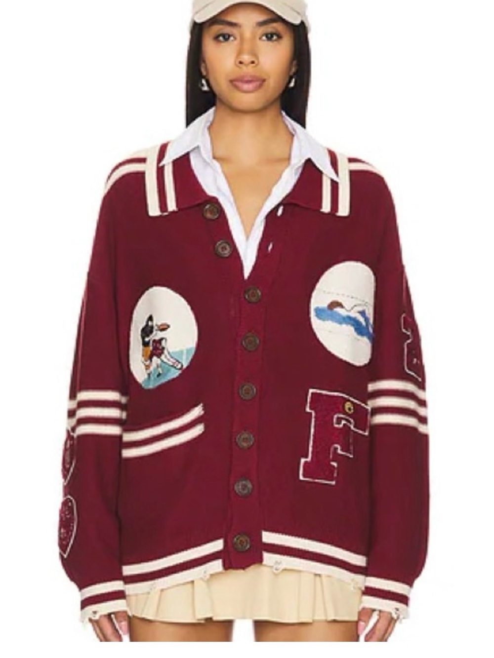 FOUND Fin Varsity Patch Collared Cardigan